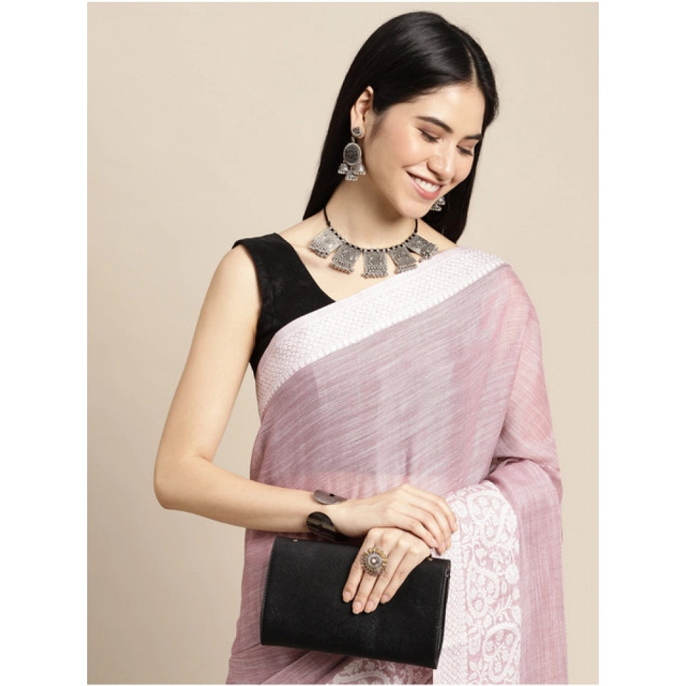 Seduva Women's Linen Printed Saree With Unstitched Blouse 5.5Mtr (Purple)