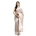 Seduva Women's Linen Printed Saree With Unstitched Blouse 5.5Mtr (Beige)