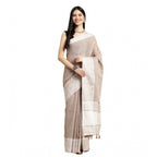 Seduva Women's Linen Printed Saree With Unstitched Blouse 5.5Mtr (Beige)