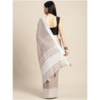 Seduva Women's Linen Printed Saree With Unstitched Blouse 5.5Mtr (Beige)