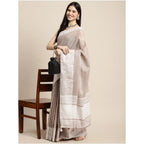 Seduva Women's Linen Printed Saree With Unstitched Blouse 5.5Mtr (Beige)