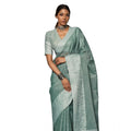 Seduva Women's Linen Printed Saree With Unstitched Blouse 5.5Mtr (Sea Green)