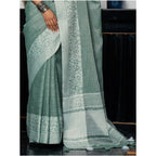 Seduva Women's Linen Printed Saree With Unstitched Blouse 5.5Mtr (Sea Green)