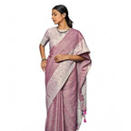 Seduva Women's Linen Printed Saree With Unstitched Blouse 5.5Mtr (Purple)