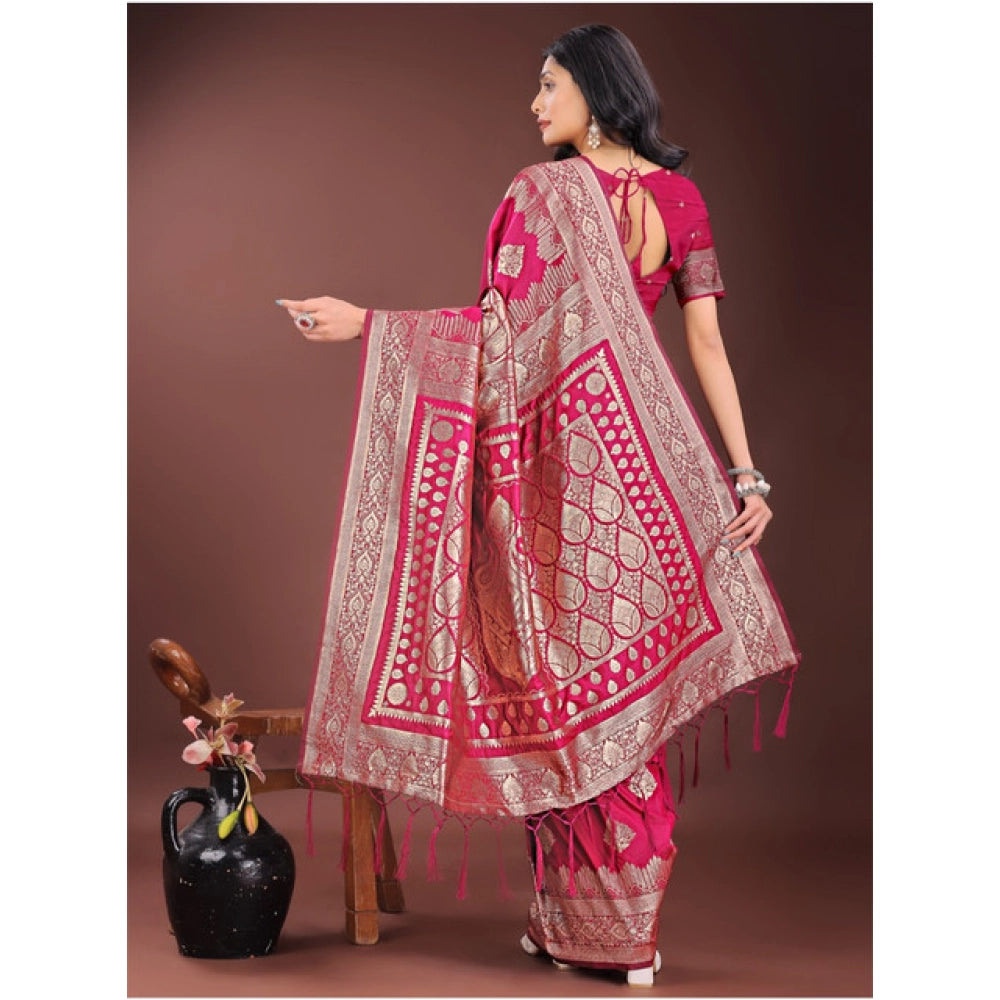 Seduva Women's Silk Printed Saree With Unstitched Blouse 5.5Mtr (Magenta)