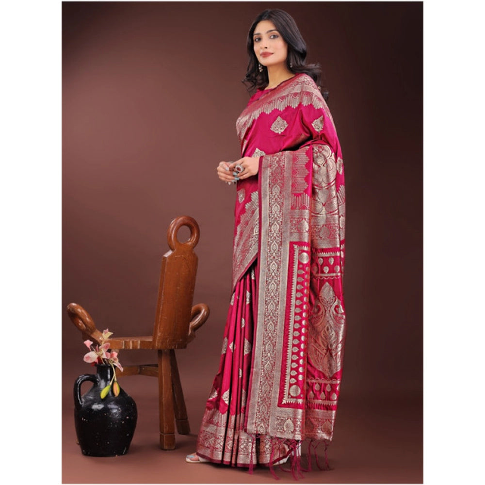 Seduva Women's Silk Printed Saree With Unstitched Blouse 5.5Mtr (Magenta)