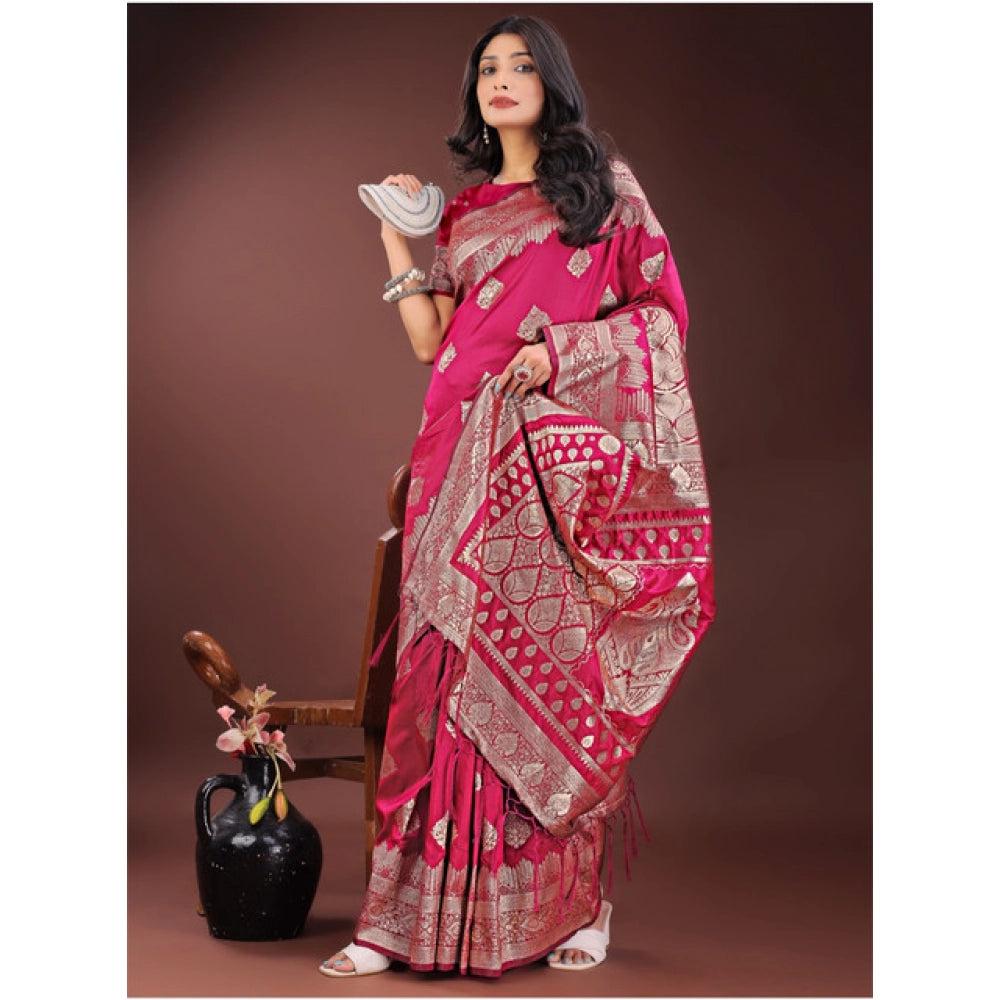 Seduva Women's Silk Printed Saree With Unstitched Blouse 5.5Mtr (Magenta)