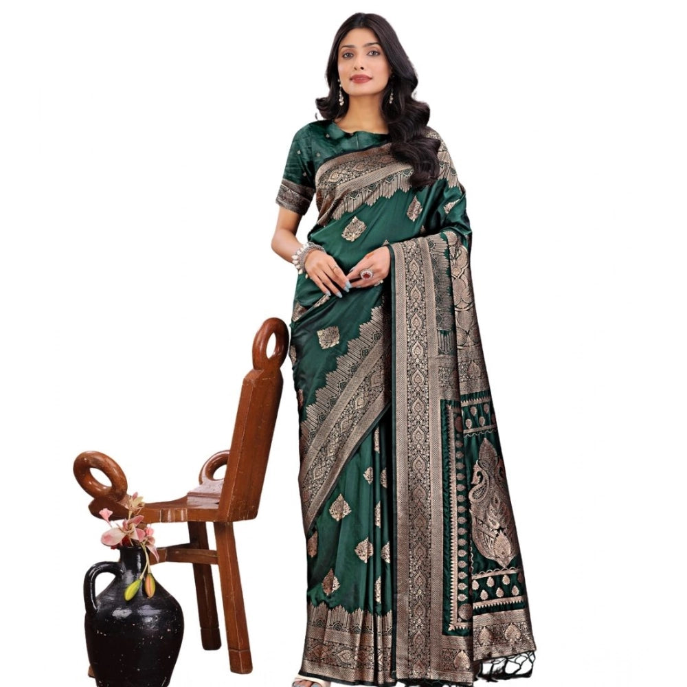 Seduva Women's Silk Printed Saree With Unstitched Blouse 5.5Mtr (Green)