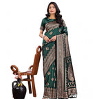 Seduva Women's Silk Printed Saree With Unstitched Blouse 5.5Mtr (Green)