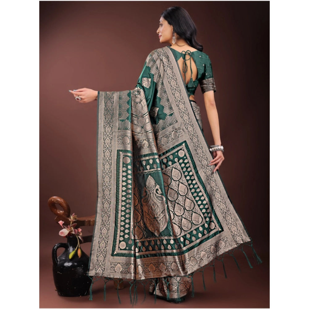Seduva Women's Silk Printed Saree With Unstitched Blouse 5.5Mtr (Green)