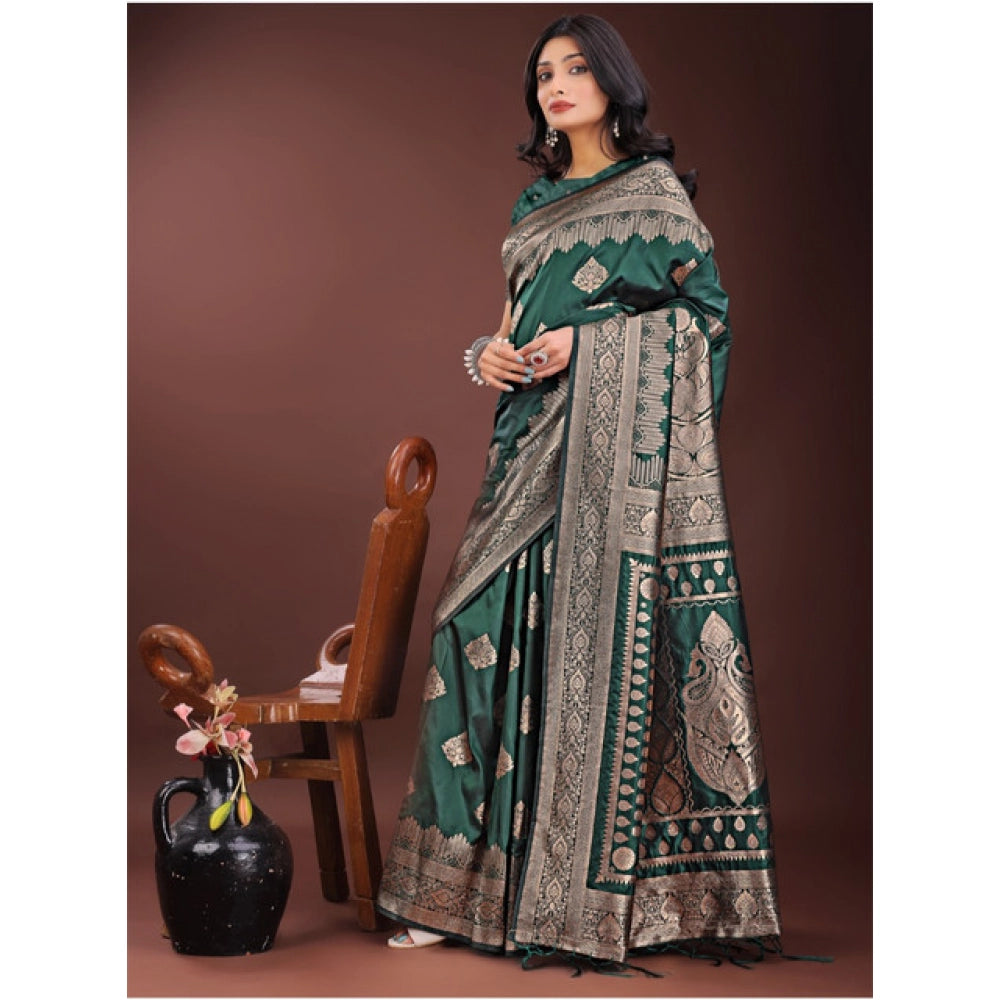 Seduva Women's Silk Printed Saree With Unstitched Blouse 5.5Mtr (Green)