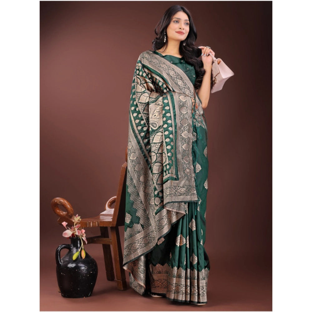 Seduva Women's Silk Printed Saree With Unstitched Blouse 5.5Mtr (Green)
