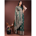 Seduva Women's Silk Printed Saree With Unstitched Blouse 5.5Mtr (Green)