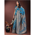 Seduva Women's Silk Printed Saree With Unstitched Blouse 5.5Mtr (Teal)