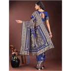 Seduva Women's Silk Printed Saree With Unstitched Blouse 5.5Mtr (Navy Blue)