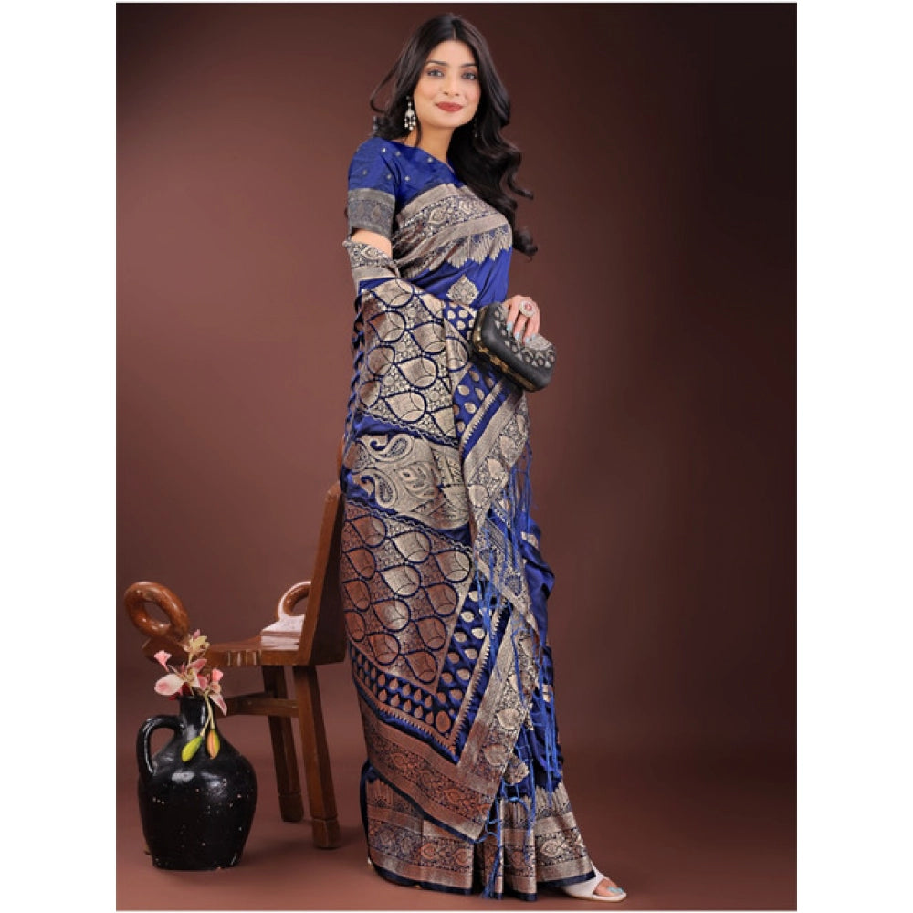 Seduva Women's Silk Printed Saree With Unstitched Blouse 5.5Mtr (Navy Blue)