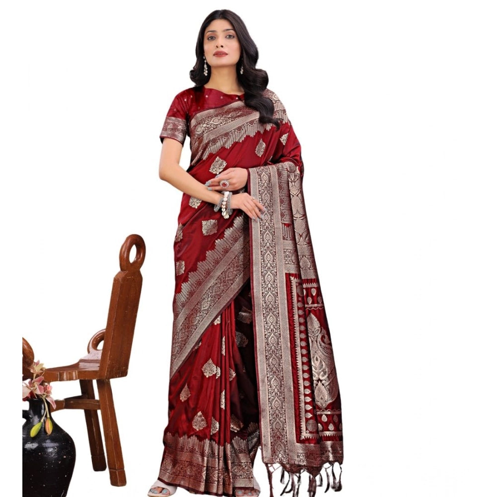 Seduva Women's Silk Printed Saree With Unstitched Blouse 5.5Mtr (Maroon)