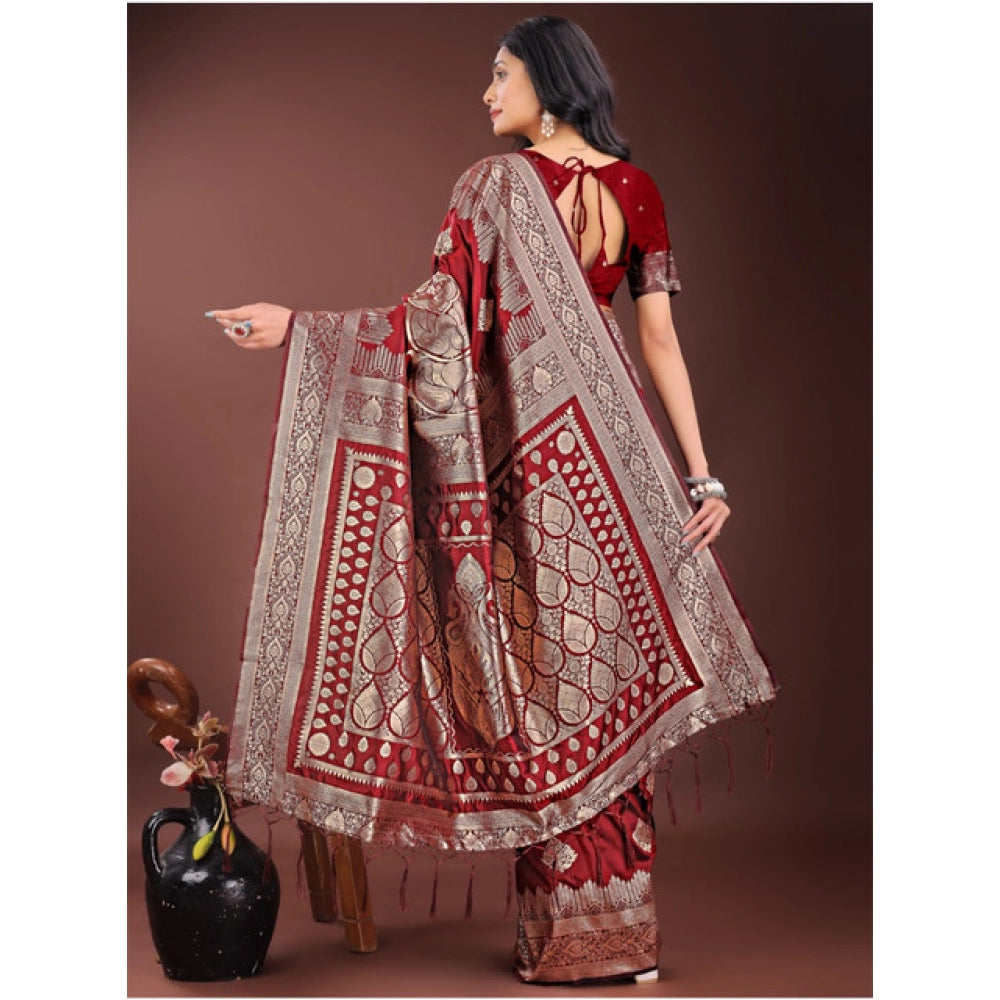 Seduva Women's Silk Printed Saree With Unstitched Blouse 5.5Mtr (Maroon)