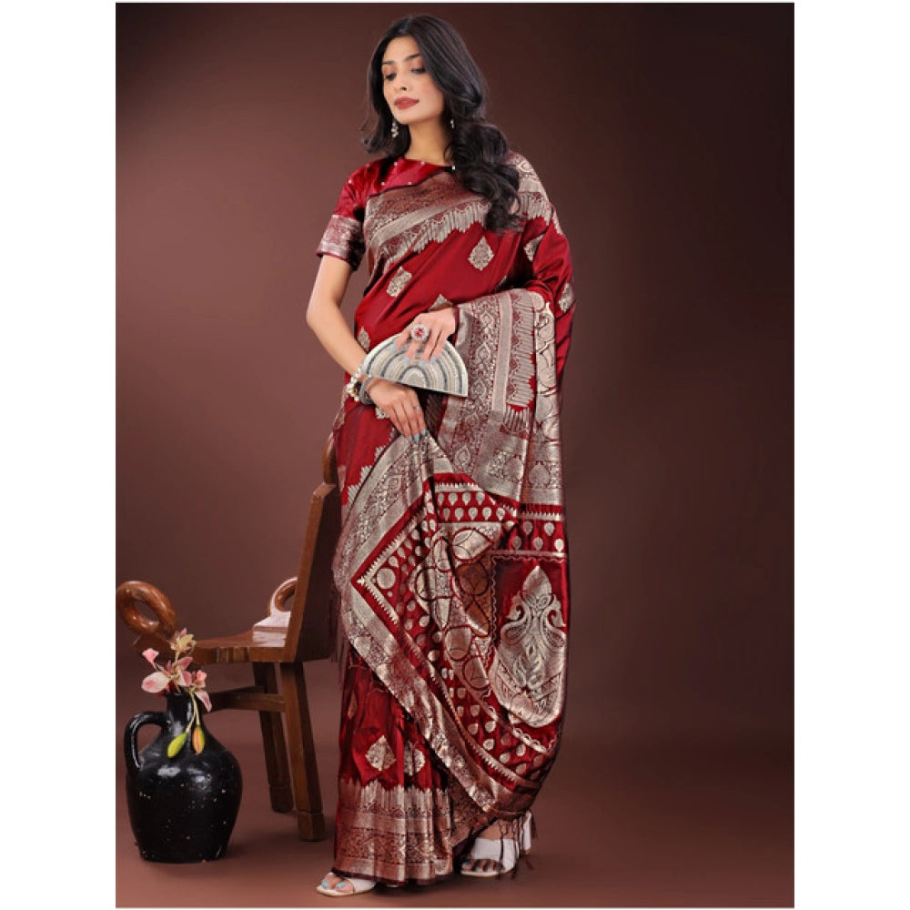 Seduva Women's Silk Printed Saree With Unstitched Blouse 5.5Mtr (Maroon)