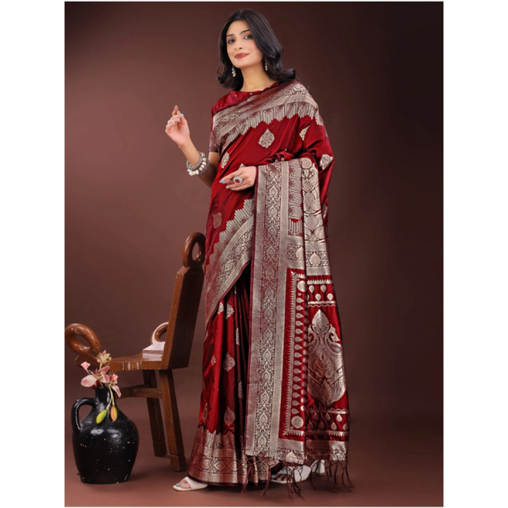Seduva Women's Silk Printed Saree With Unstitched Blouse 5.5Mtr (Maroon)