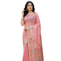 Seduva Women's Linen Cotton Printed Saree With Unstitched Blouse 5.5Mtr (Pink)