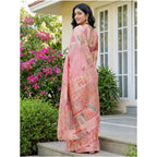 Seduva Women's Linen Cotton Printed Saree With Unstitched Blouse 5.5Mtr (Pink)