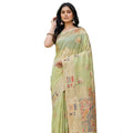 Seduva Women's Linen Cotton Printed Saree With Unstitched Blouse 5.5Mtr (Light Green)