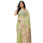 Seduva Women's Linen Cotton Printed Saree With Unstitched Blouse 5.5Mtr (Light Green)