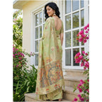 Seduva Women's Linen Cotton Printed Saree With Unstitched Blouse 5.5Mtr (Light Green)