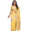 Seduva Women's Linen Cotton Printed Saree With Unstitched Blouse 5.5Mtr (Yellow)