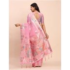 Seduva Women's Linen Cotton Printed Saree With Unstitched Blouse 5.5Mtr (Pink)