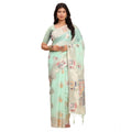 Seduva Women's Linen Cotton Printed Saree With Unstitched Blouse 5.5Mtr (Sea Green)
