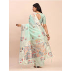 Seduva Women's Linen Cotton Printed Saree With Unstitched Blouse 5.5Mtr (Sea Green)