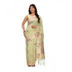 Seduva Women's Linen Cotton Printed Saree With Unstitched Blouse 5.5Mtr (Light Green)