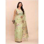 Seduva Women's Linen Cotton Printed Saree With Unstitched Blouse 5.5Mtr (Light Green)