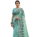 Seduva Women's Linen Cotton Printed Saree With Unstitched Blouse 5.5Mtr (Sea Green)