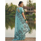 Seduva Women's Linen Cotton Printed Saree With Unstitched Blouse 5.5Mtr (Sea Green)