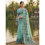 Seduva Women's Linen Cotton Printed Saree With Unstitched Blouse 5.5Mtr (Sea Green)