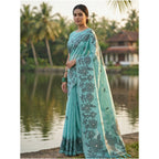 Seduva Women's Linen Cotton Printed Saree With Unstitched Blouse 5.5Mtr (Sea Green)