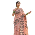 Seduva Women's Linen Cotton Printed Saree With Unstitched Blouse 5.5Mtr (Peach)
