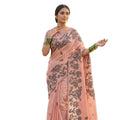 Seduva Women's Linen Cotton Printed Saree With Unstitched Blouse 5.5Mtr (Orange)