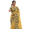 Seduva Women's Linen Cotton Printed Saree With Unstitched Blouse 5.5Mtr (Yellow)
