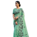 Seduva Women's Linen Cotton Printed Saree With Unstitched Blouse 5.5Mtr (Rama Green)