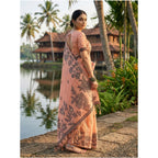 Seduva Women's Linen Cotton Printed Saree With Unstitched Blouse 5.5Mtr (Orange)