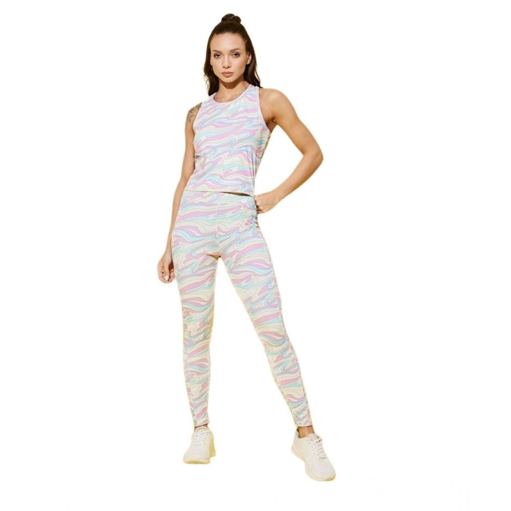 Seduva Women's Polyester Lycra Printed Sleeveless Active Wear (Multicolor)