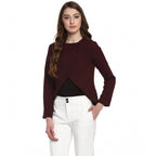 Seduva Women's Polyester Diagonal Cut Long Sleeves Blazer (Maroon)