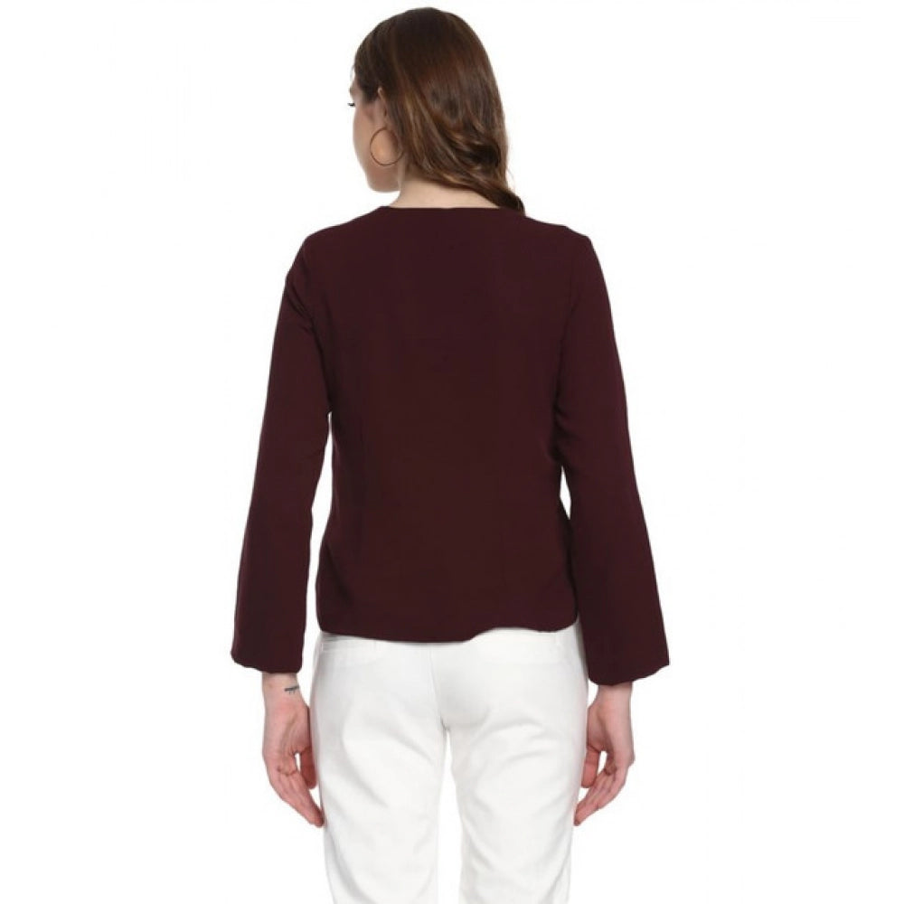 Seduva Women's Polyester Diagonal Cut Long Sleeves Blazer (Maroon)