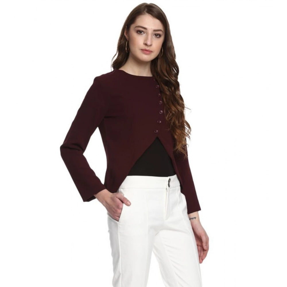 Seduva Women's Polyester Diagonal Cut Long Sleeves Blazer (Maroon)