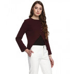 Seduva Women's Polyester Diagonal Cut Long Sleeves Blazer (Maroon)