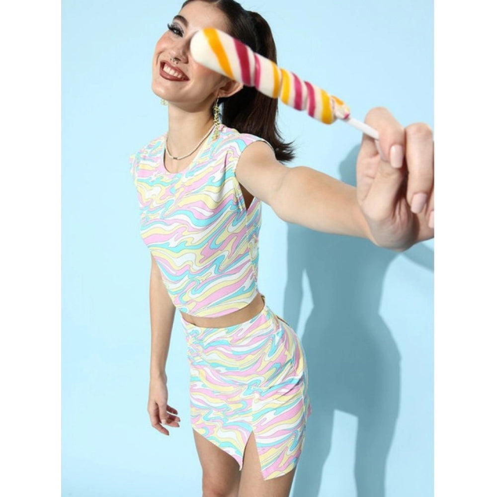 Seduva Women's Polyester Lycra Printed Cap Sleeve Co-Ord Set (Multicolor)